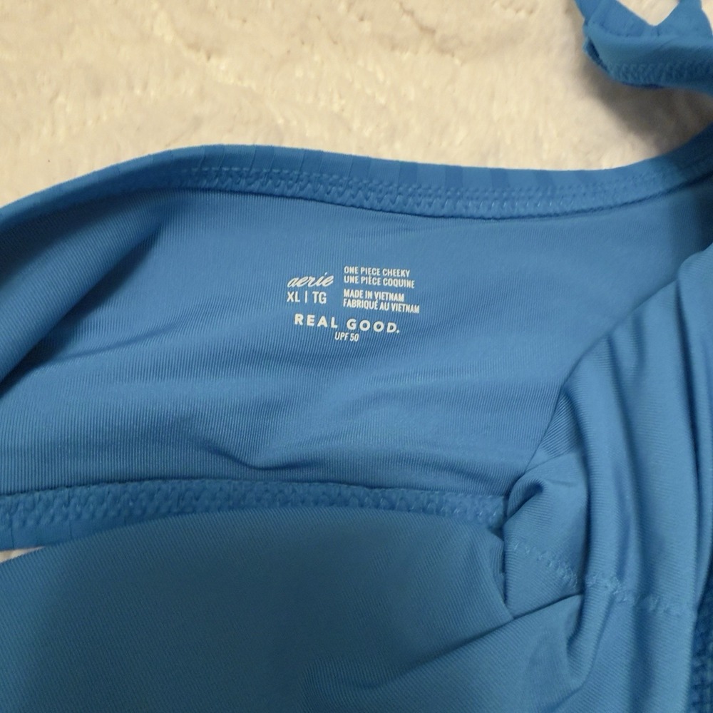 NEW Aerie Wide Rib Cut Out One Shoulder Ring One Piece Swimsuit Sz XL Elite Blue - Picture 5 of 8